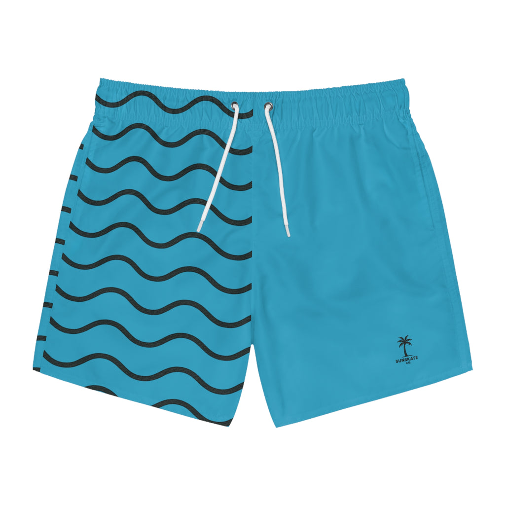 Chic Ocean Wave Swim Trunks, Summer Swimwear, Vacation Shorts, Beachwear, Pool Party, Men's Fashion, AOP Design