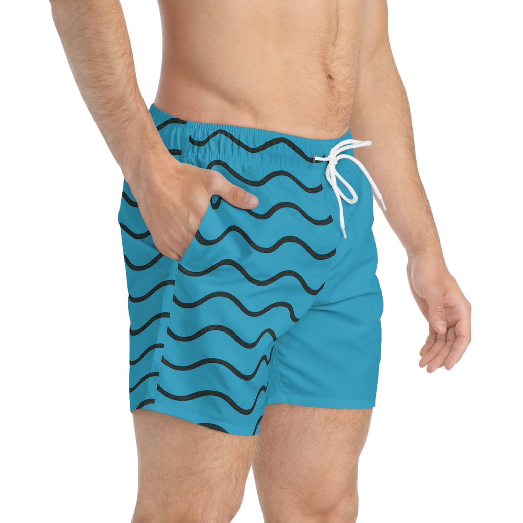 Chic Ocean Wave Swim Trunks, Summer Swimwear, Vacation Shorts, Beachwear, Pool Party, Men's Fashion, AOP Design